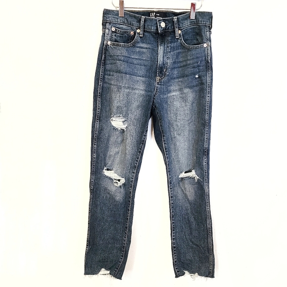 Womens Gap Denim Cigarette Jeans High Rise Distressed Raw Hem Size 28/6 - Picture 2 of 11